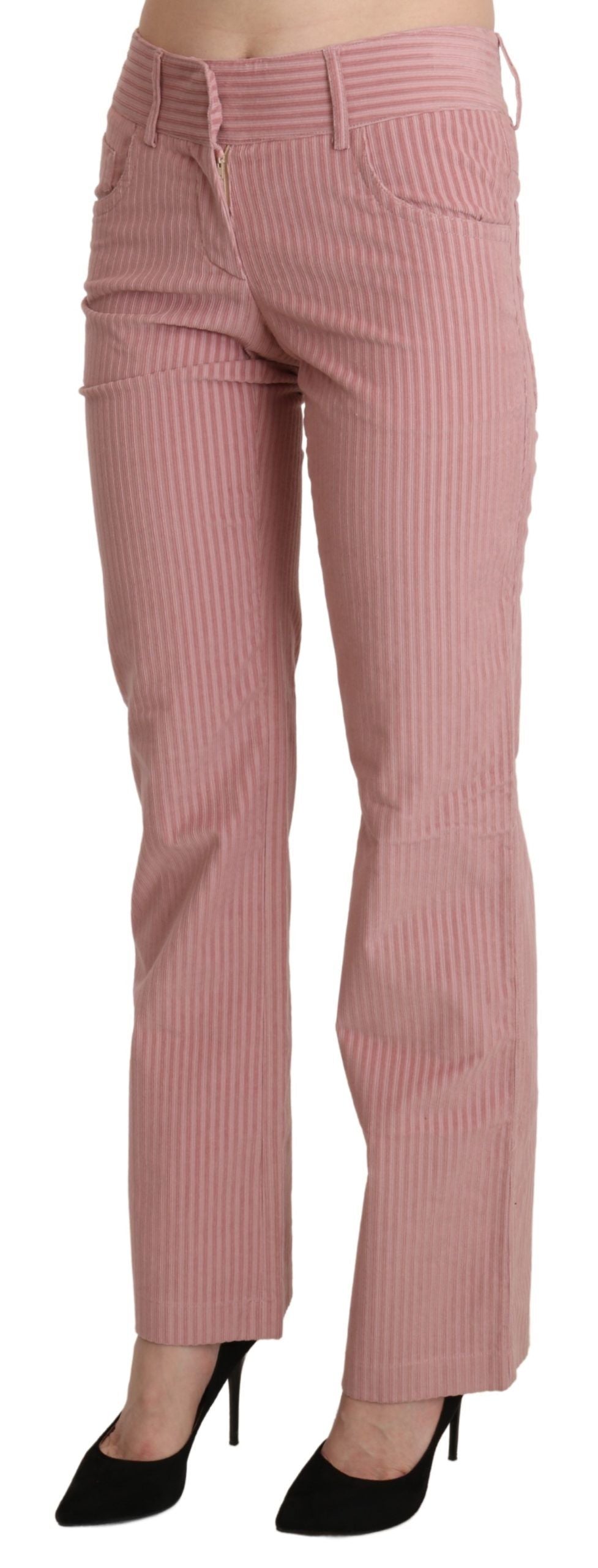 Ermanno Scervino Pink Mid Waist Straight Trouser Cotton Pants