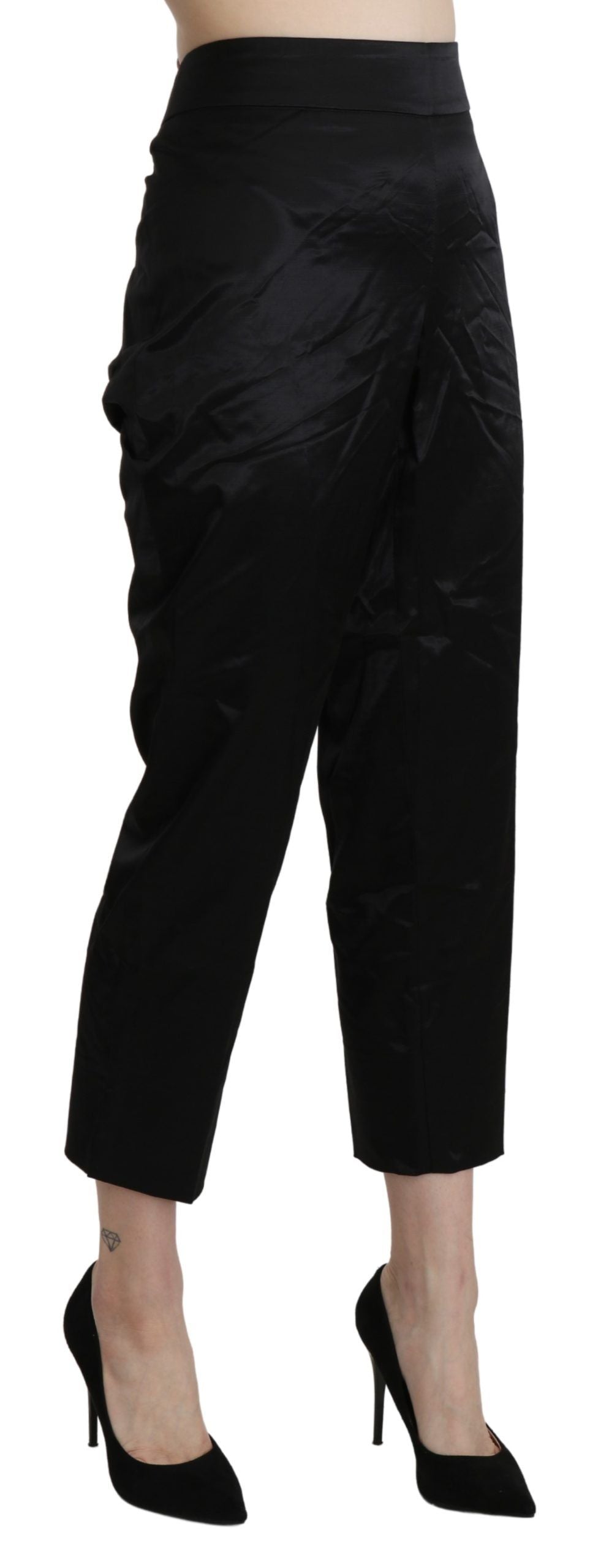 BENCIVENGA Black High Waist Straight Cropped Dress Trouser Pants