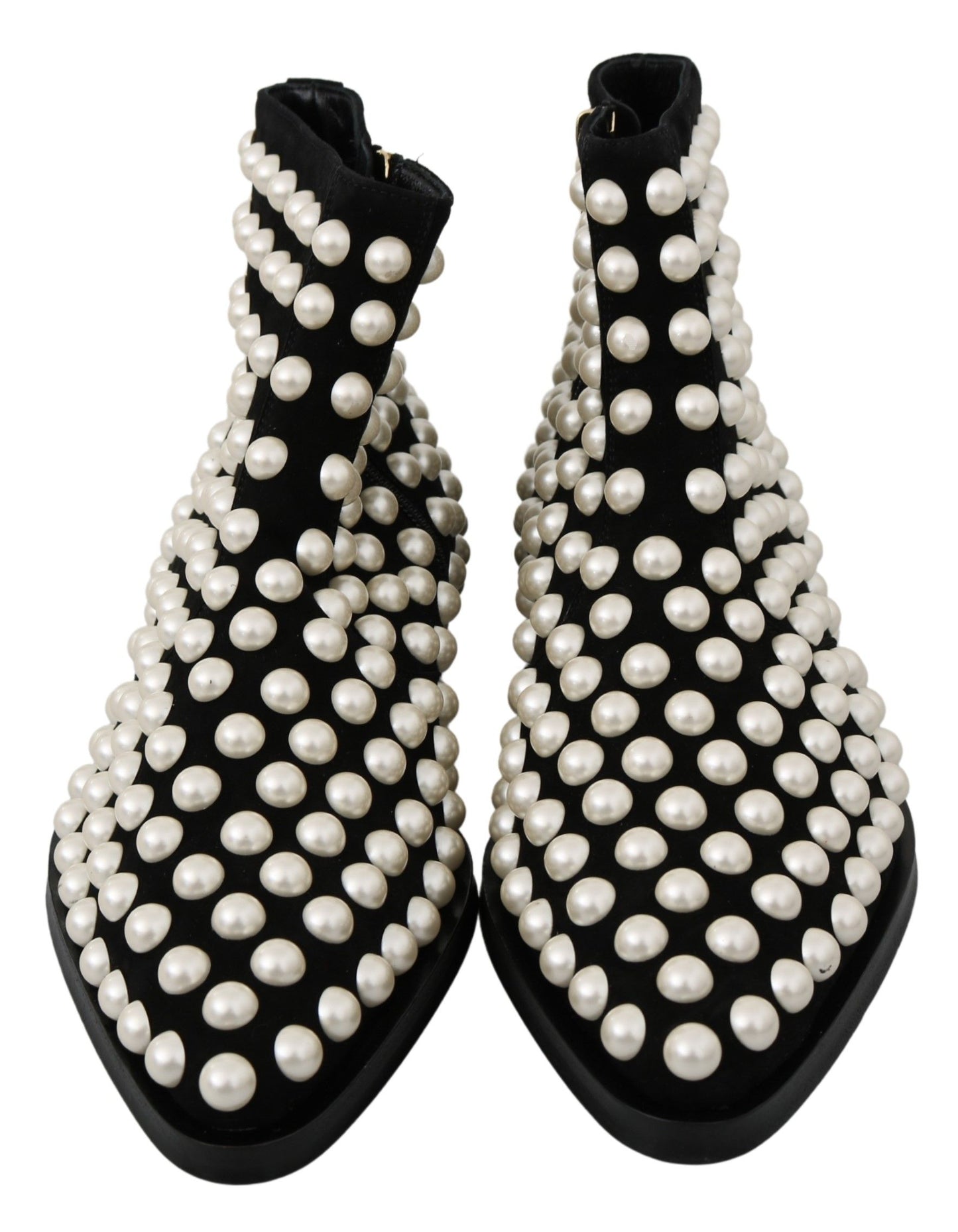 Dolce & Gabbana Black Suede Pearl Studs Boots Shoes