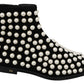 Dolce & Gabbana Black Suede Pearl Studs Boots Shoes