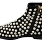 Dolce & Gabbana Black Suede Pearl Studs Boots Shoes