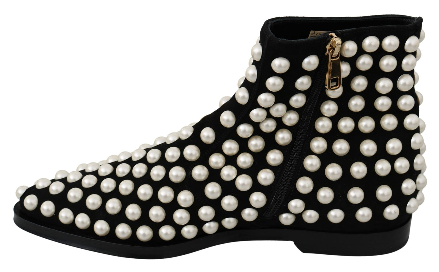 Dolce & Gabbana Black Suede Pearl Studs Boots Shoes