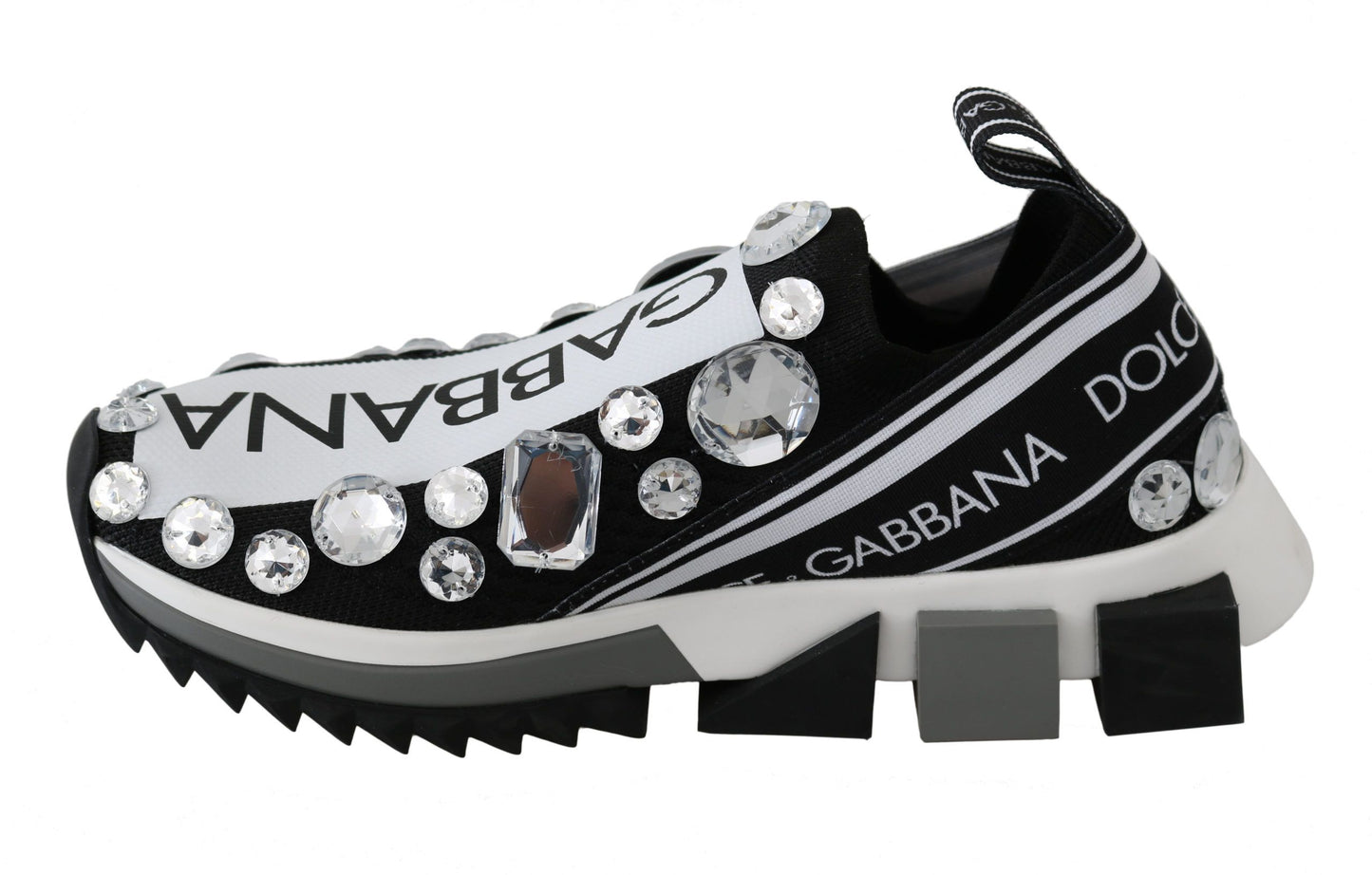 Dolce & Gabbana Black White Crystal Women's Sneakers Shoes