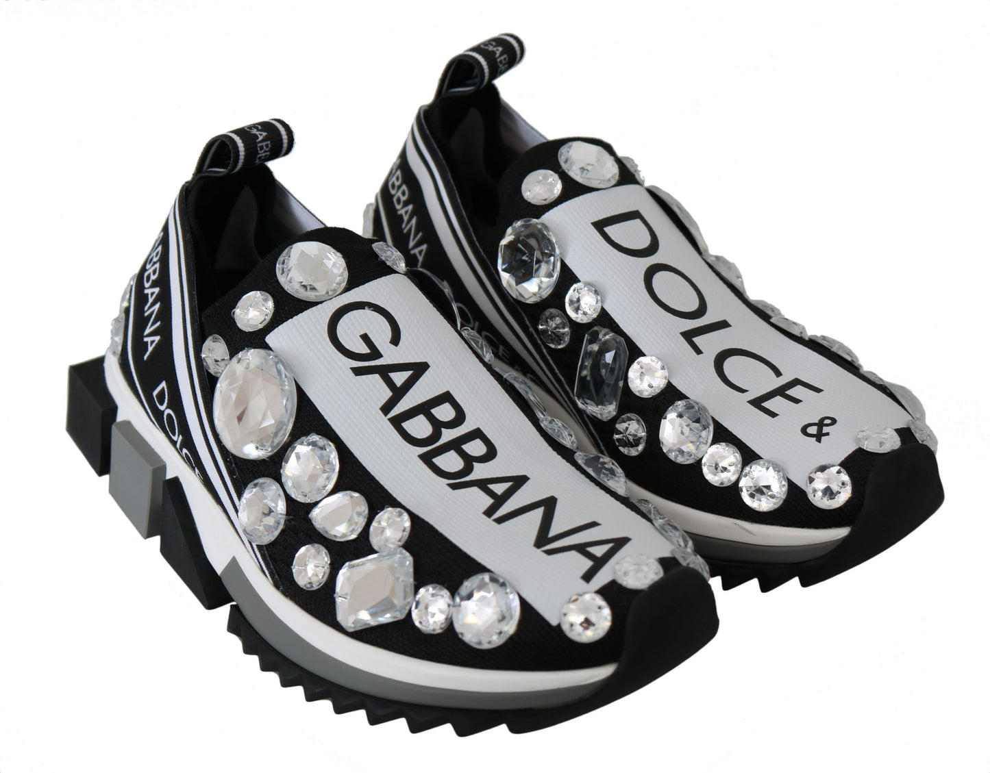 Dolce & Gabbana Black White Crystal Women's Sneakers Shoes