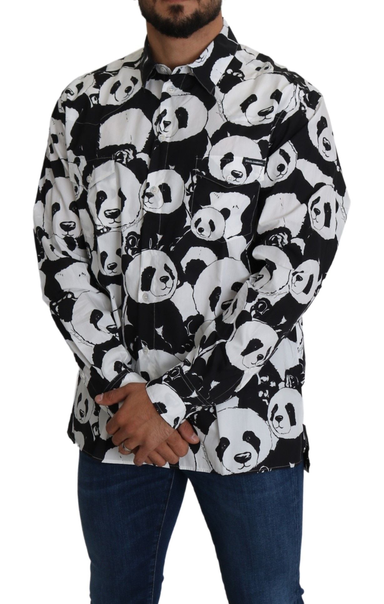 Dolce & Gabbana Black Panda Mens Casual 100% Cotton Shirt