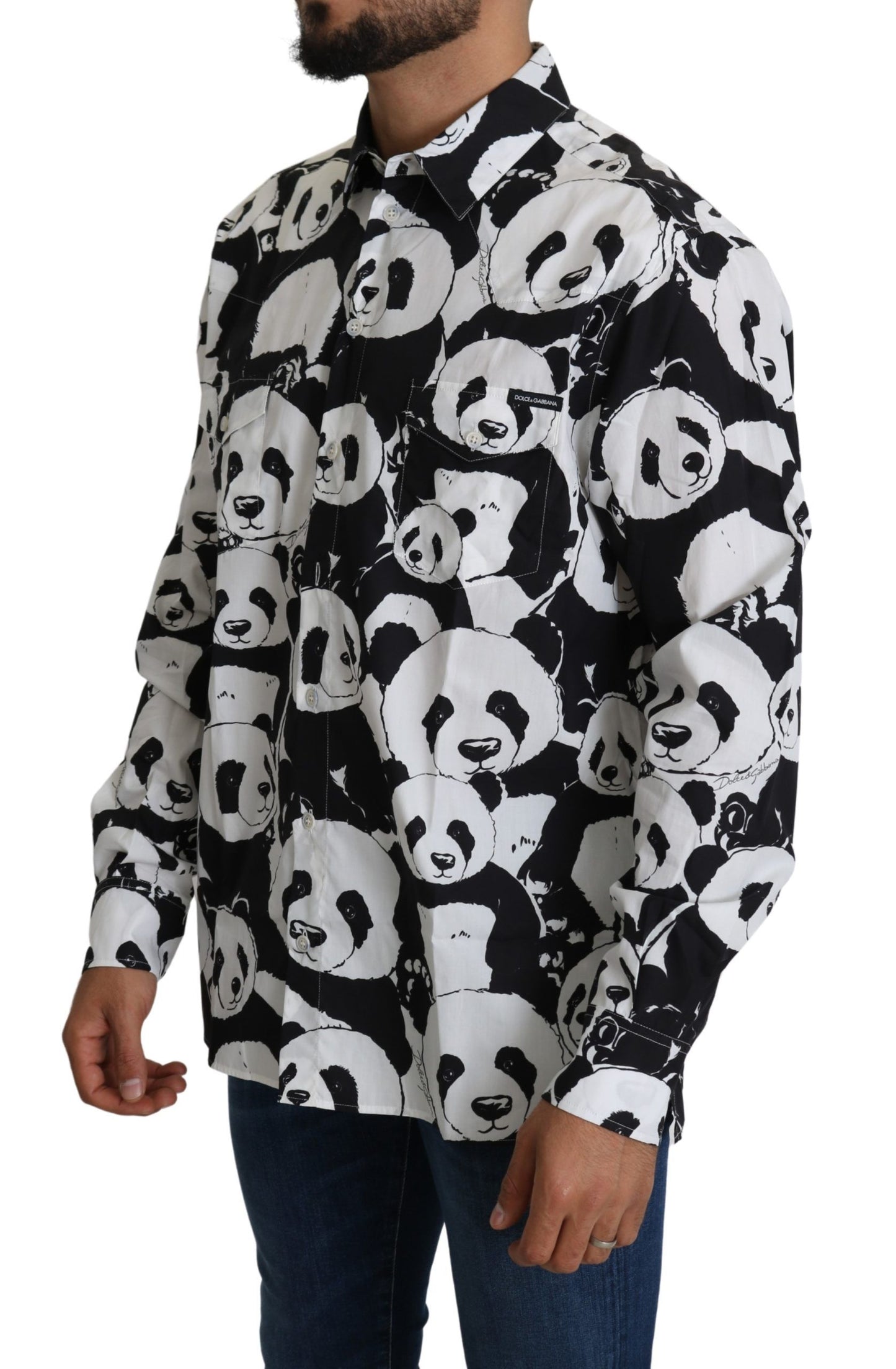 Dolce & Gabbana Black Panda Mens Casual 100% Cotton Shirt