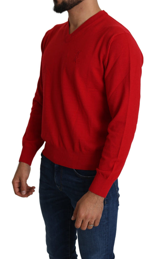 Billionaire Italian Couture Red V-neck Wool Sweater