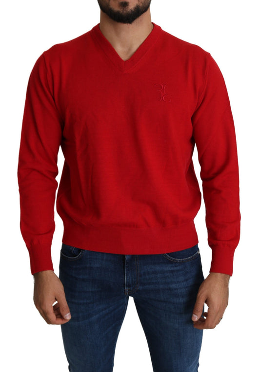 Billionaire Italian Couture Red V-neck Wool Sweater