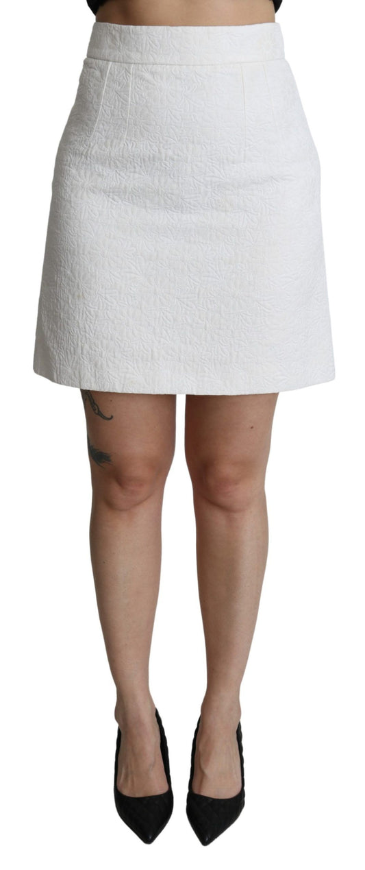 Dolce & Gabbana White Floral High Waist Mini Brocade Skirt