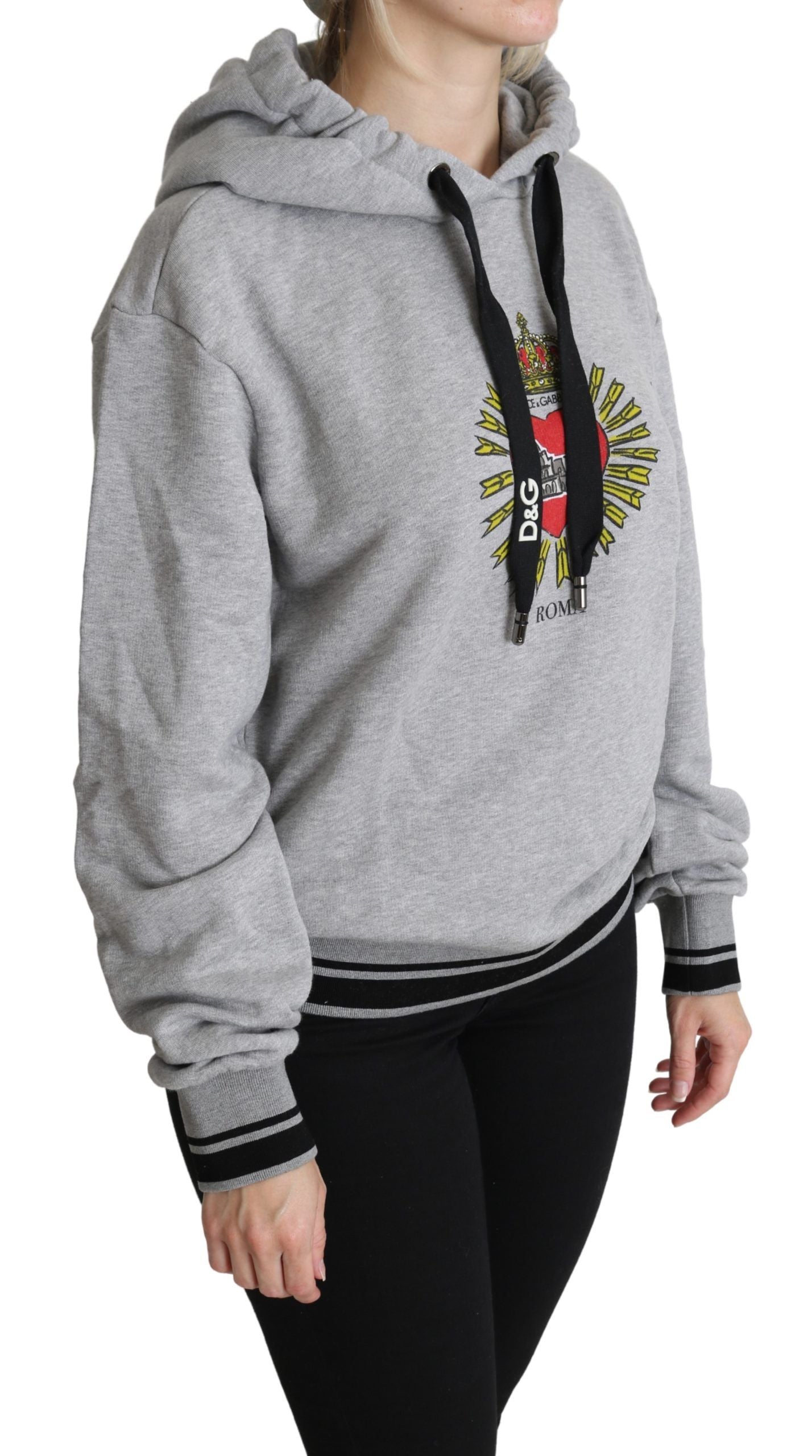 Dolce & Gabbana Gray Printed Hooded Exclusive Logo Sweater