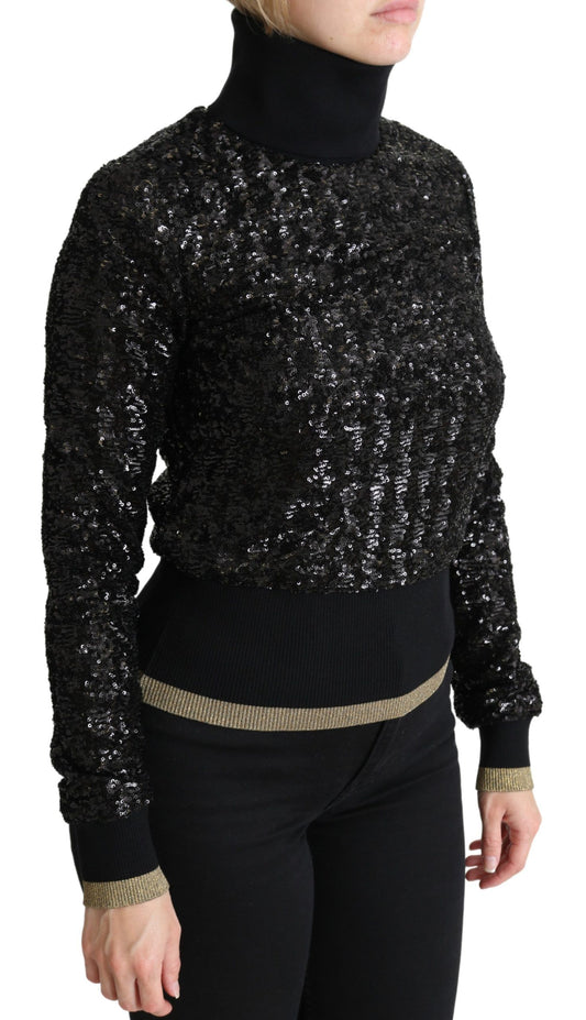 Dolce & Gabbana Black Sequined Knitted Turtle Neck Sweater