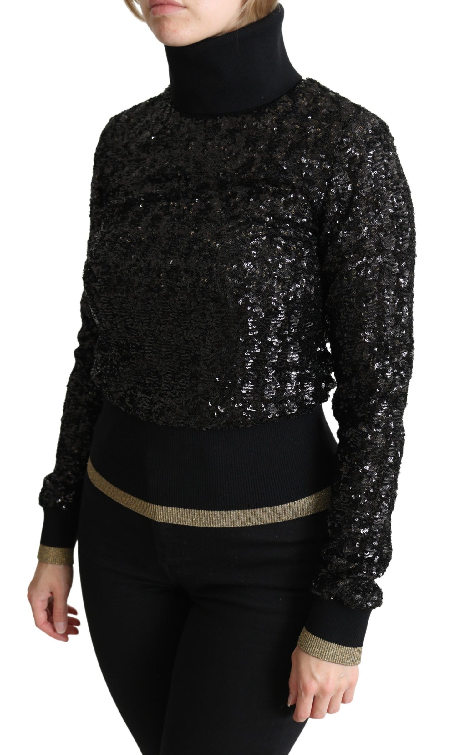 Dolce & Gabbana Black Sequined Knitted Turtle Neck Sweater