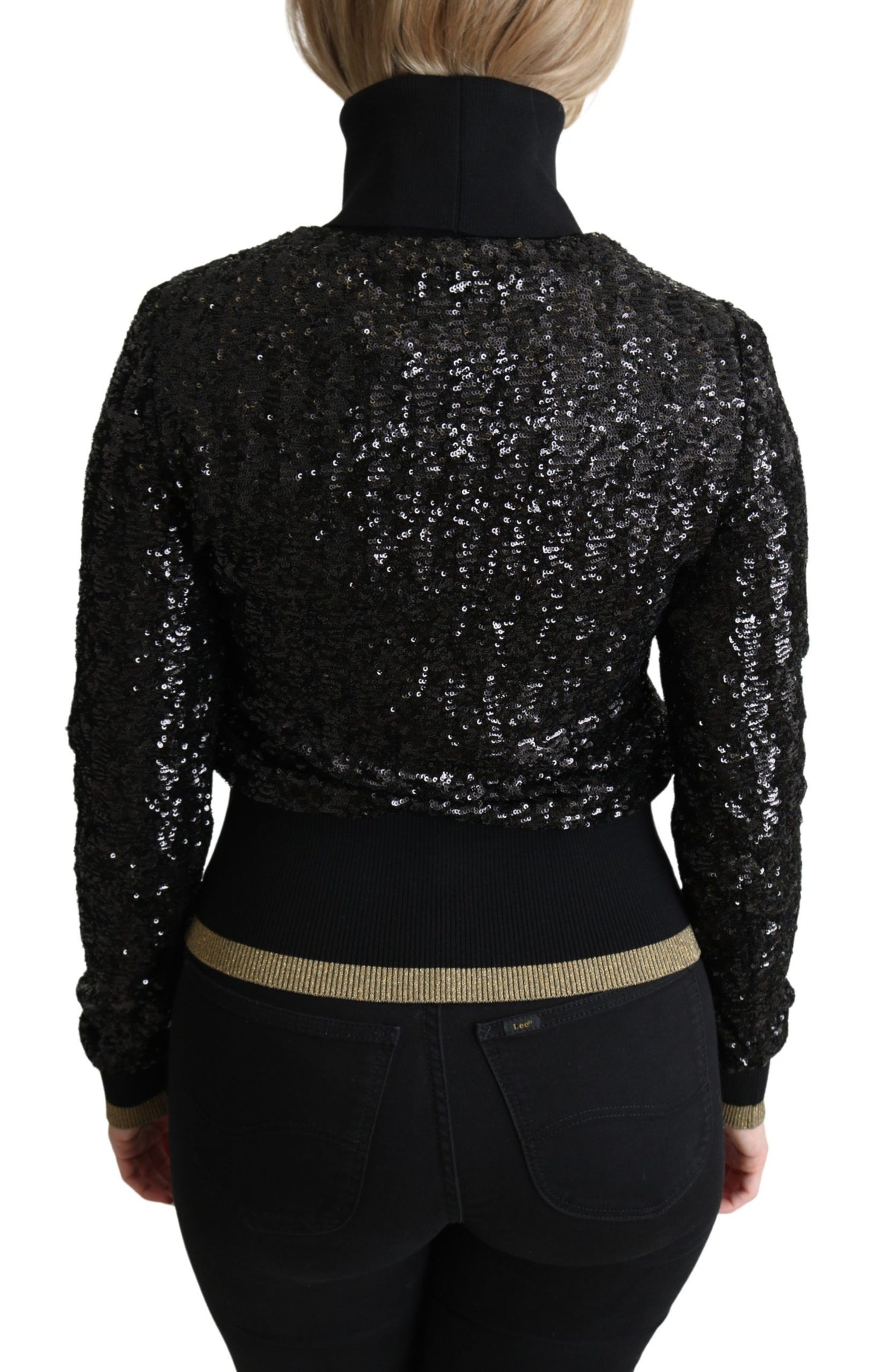 Dolce & Gabbana Black Sequined Knitted Turtle Neck Sweater