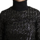 Dolce & Gabbana Black Sequined Knitted Turtle Neck Sweater