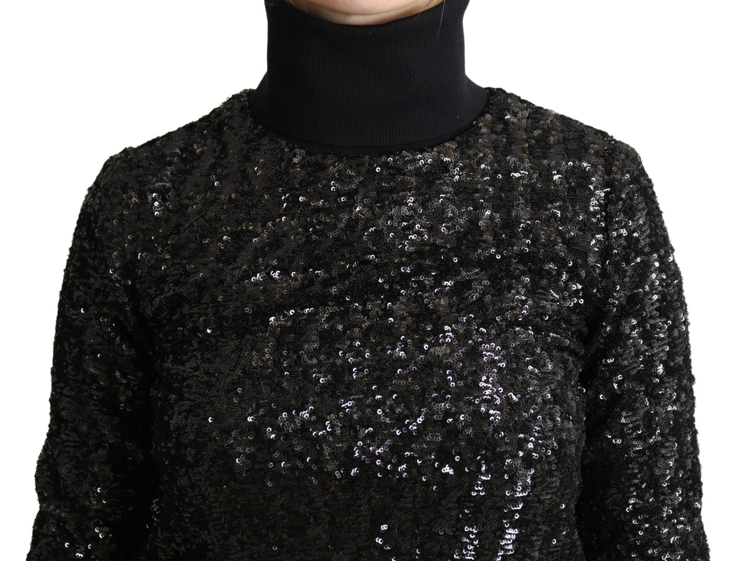 Dolce & Gabbana Black Sequined Knitted Turtle Neck Sweater