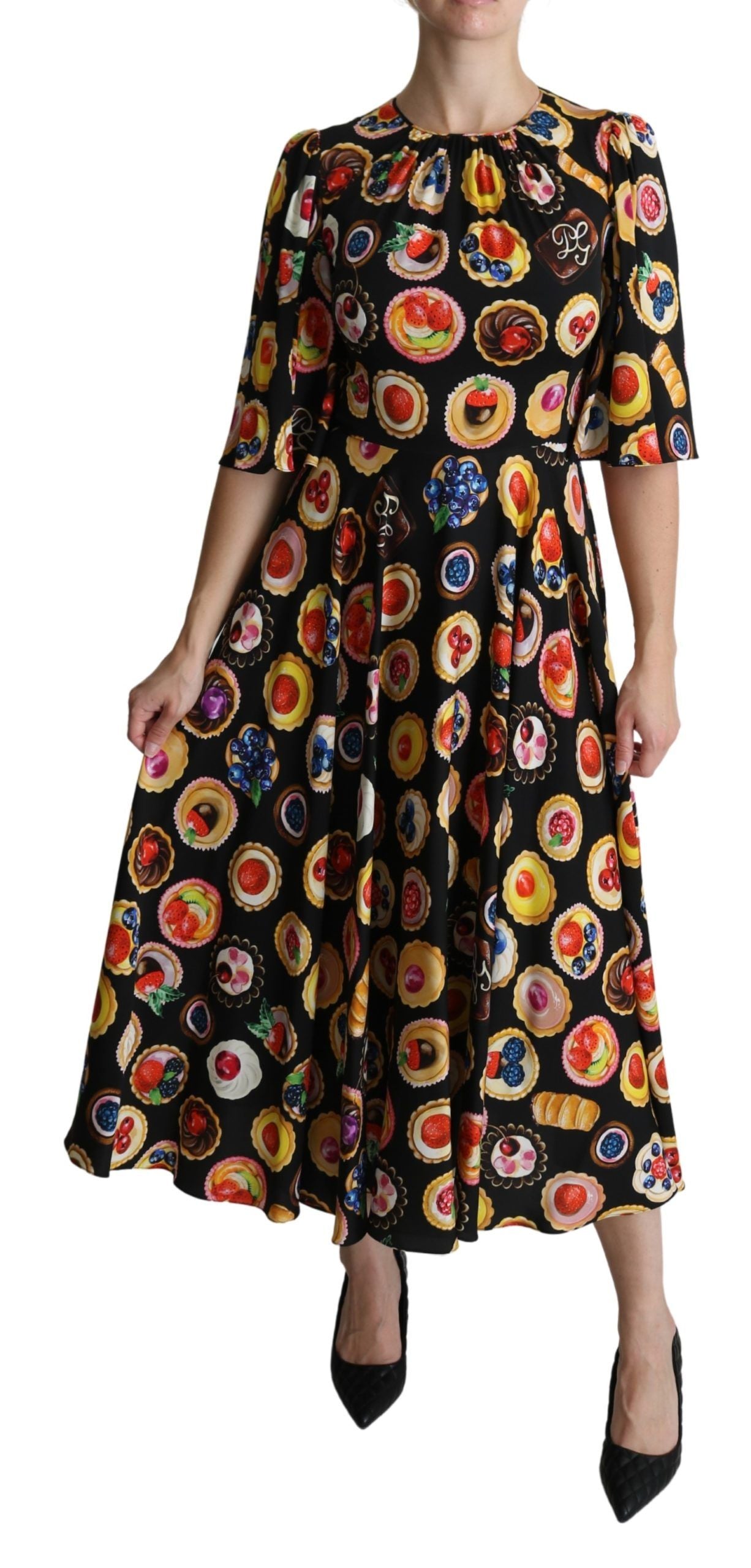 Dolce & Gabbana Multicolor Desserts A-line Maxi Silk Pie Dress