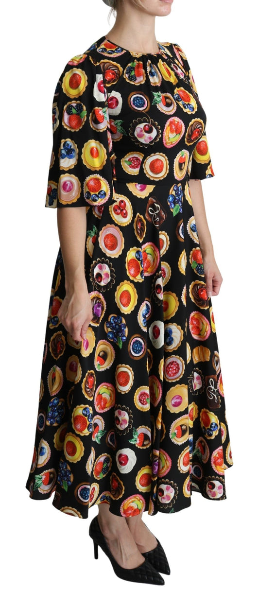 Dolce & Gabbana Multicolor Desserts A-line Maxi Silk Pie Dress