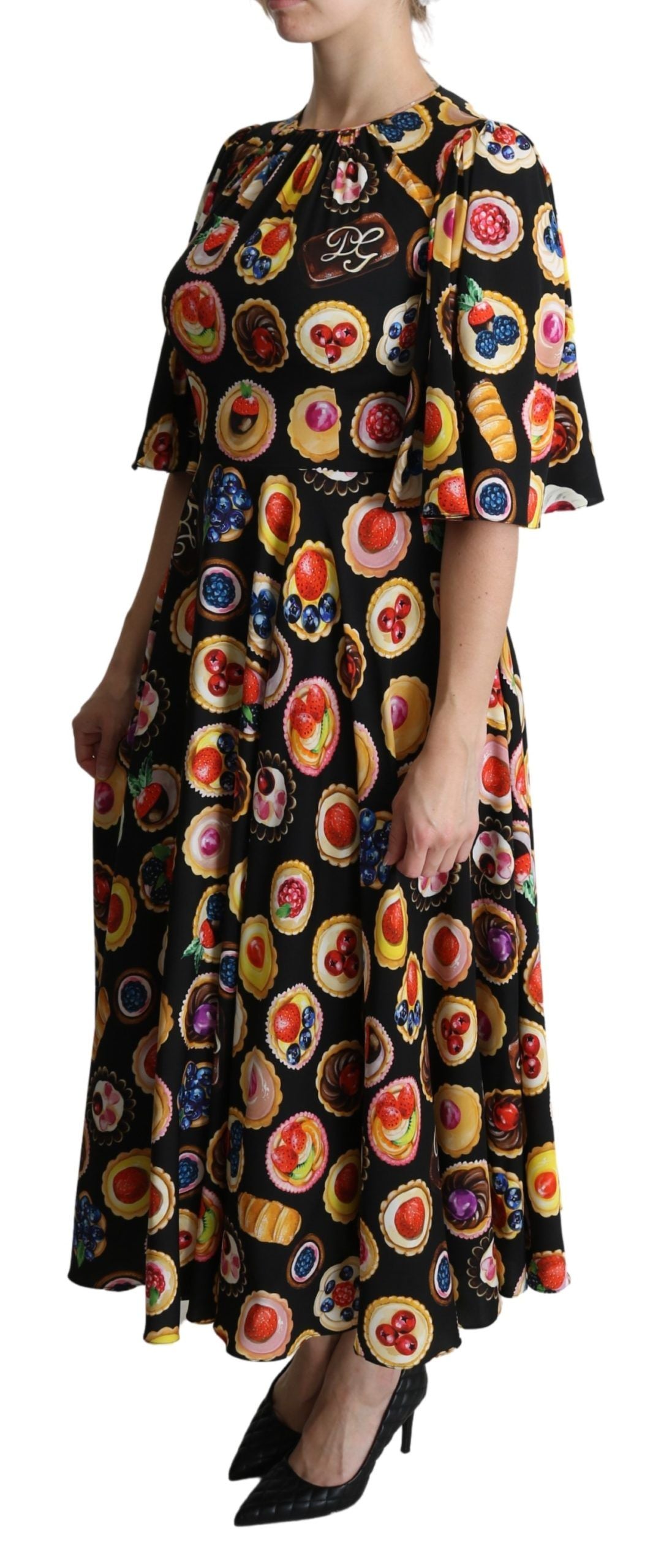 Dolce & Gabbana Multicolor Desserts A-line Maxi Silk Pie Dress