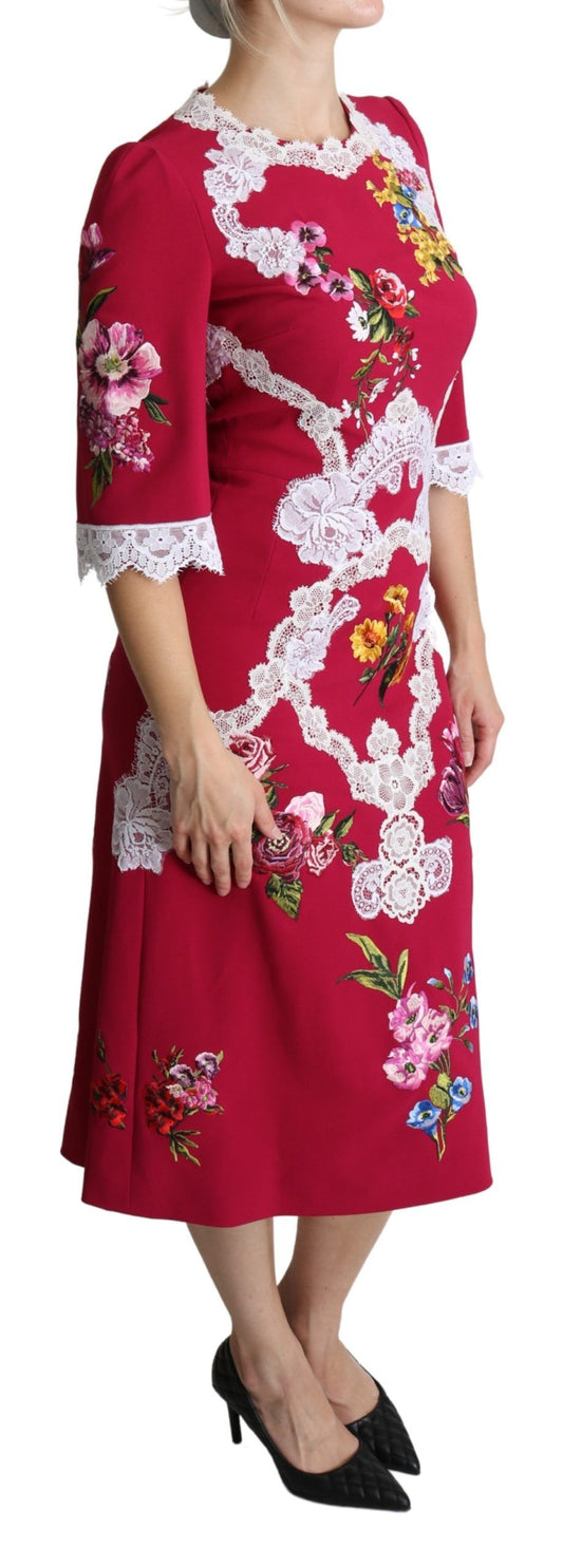 Dolce & Gabbana Red Floral Embroidered Sheath Dress