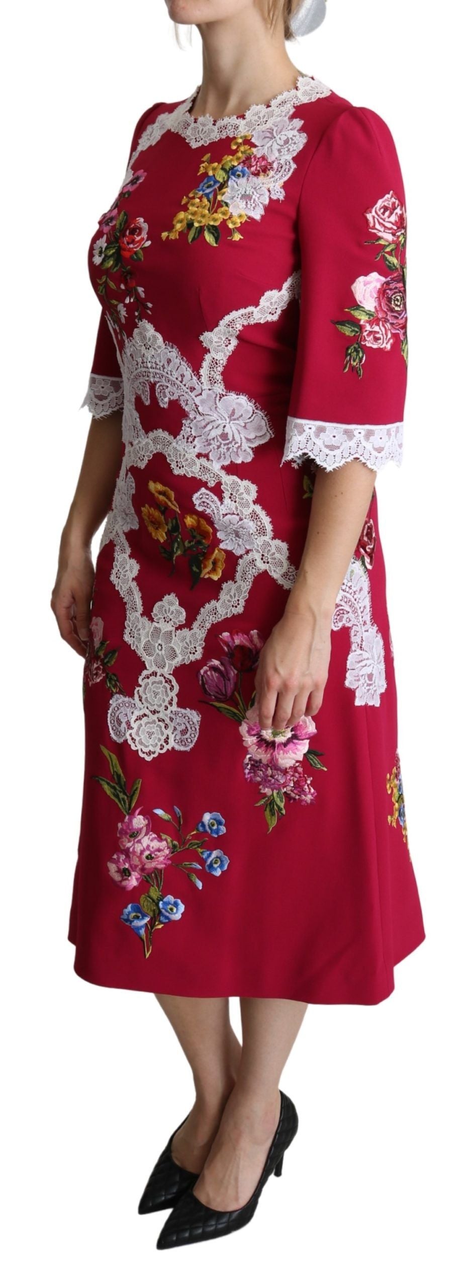 Dolce & Gabbana Red Floral Embroidered Sheath Dress