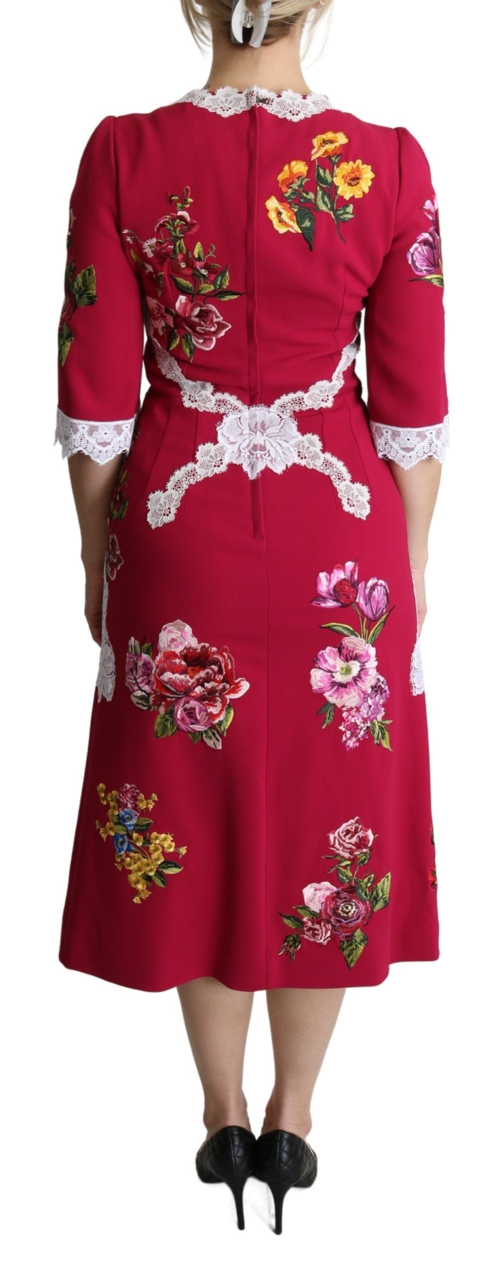 Dolce & Gabbana Red Floral Embroidered Sheath Dress