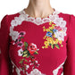 Dolce & Gabbana Red Floral Embroidered Sheath Dress