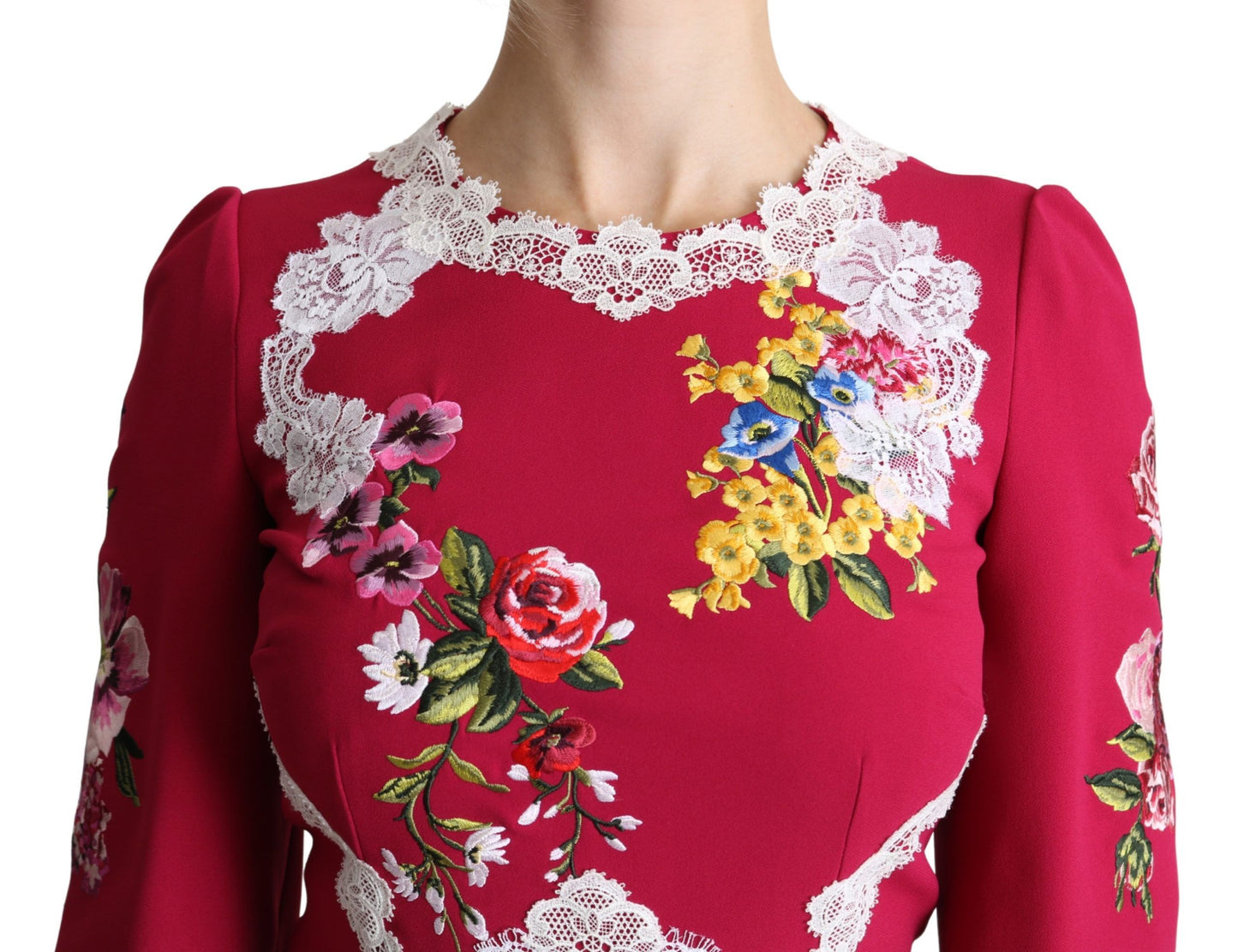 Dolce & Gabbana Red Floral Embroidered Sheath Dress