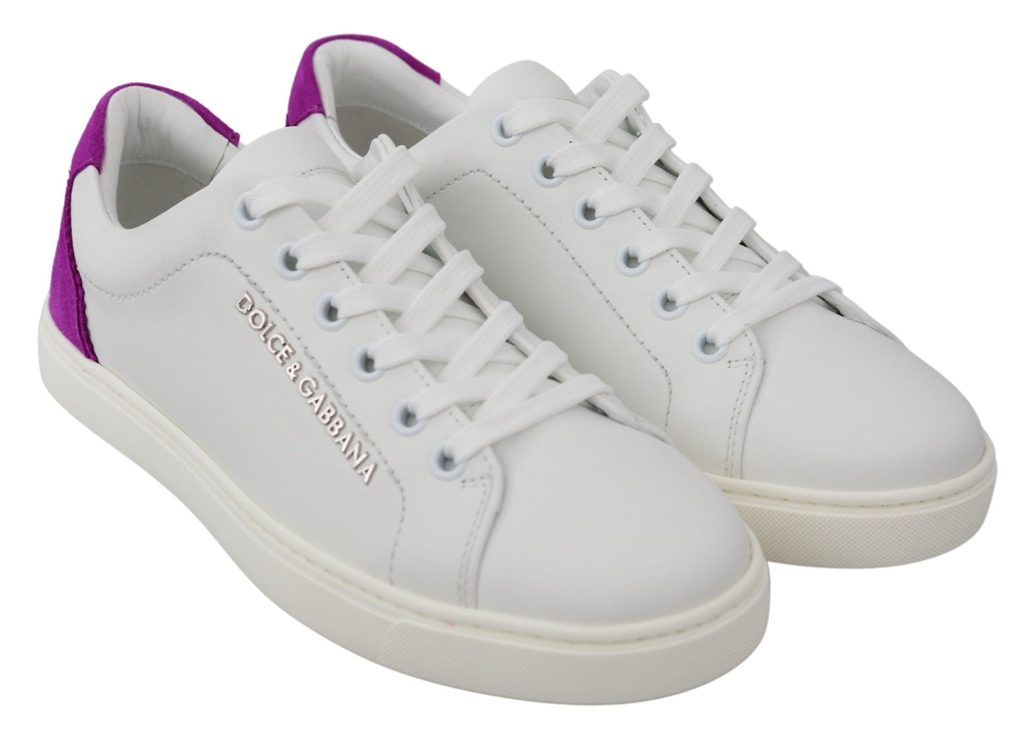 Dolce & Gabbana White Purple Leather Logo Womens Shoes