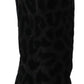 Dolce & Gabbana Black Leopard Short Boots Zipper Shoes