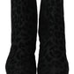 Dolce & Gabbana Black Leopard Short Boots Zipper Shoes