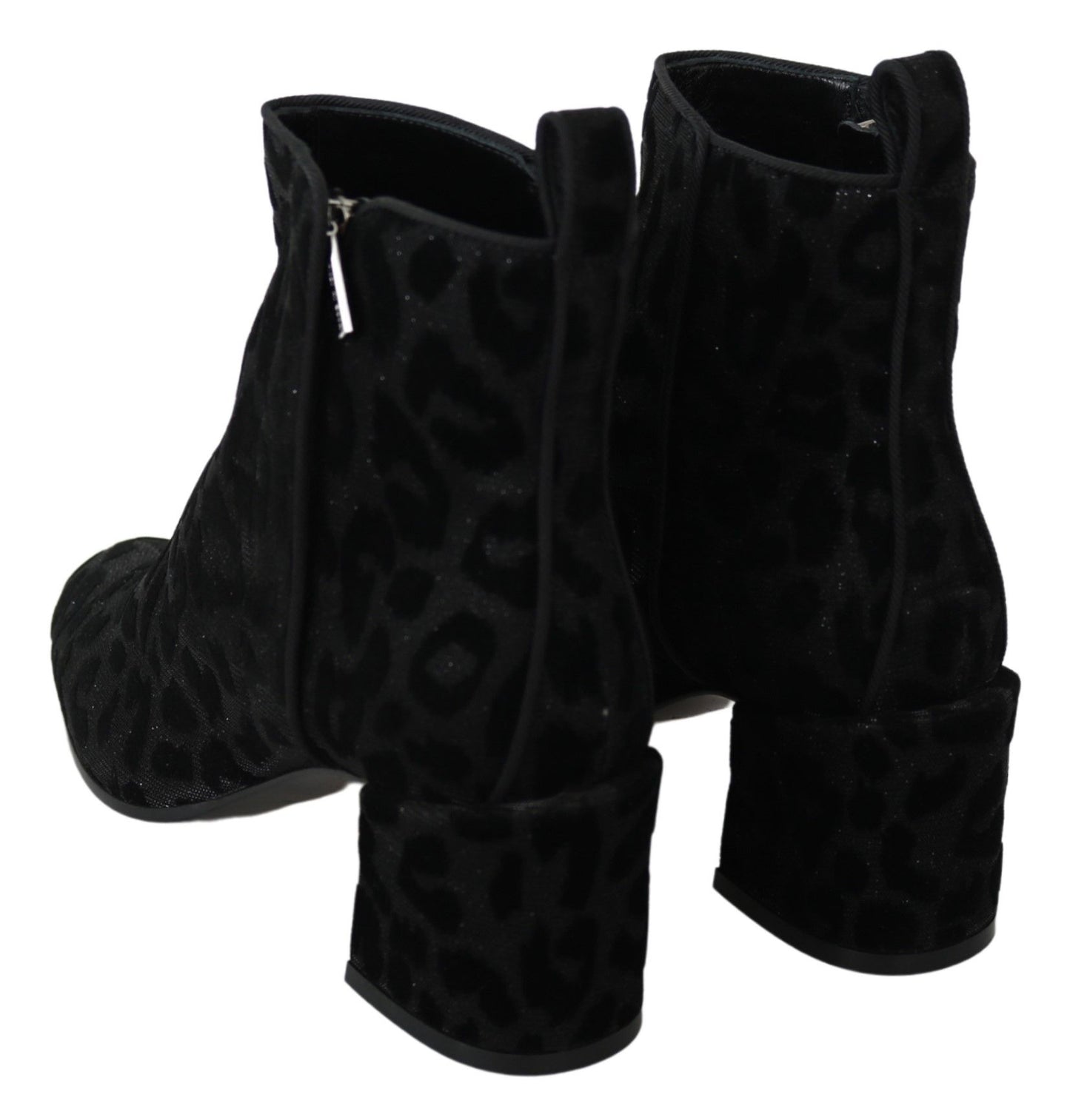 Dolce & Gabbana Black Leopard Short Boots Zipper Shoes