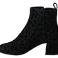 Dolce & Gabbana Black Leopard Short Boots Zipper Shoes