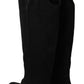 Dolce & Gabbana Black Suede Knee High Flat Boots Shoes