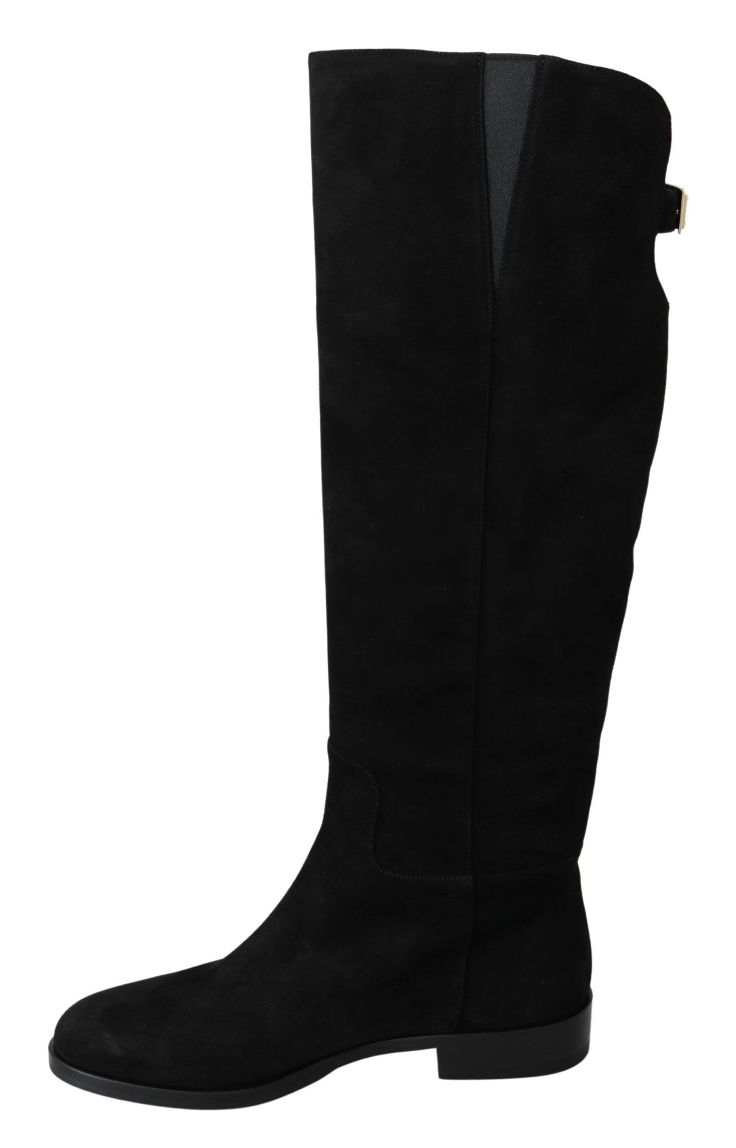 Dolce & Gabbana Black Suede Knee High Flat Boots Shoes