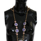 Dolce & Gabbana Gold Tone Floral Crystals Purple Embellished Necklace