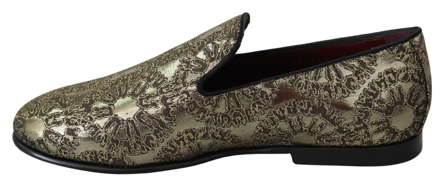 Dolce & Gabbana Gold Jacquard Flats Mens Loafers Shoes