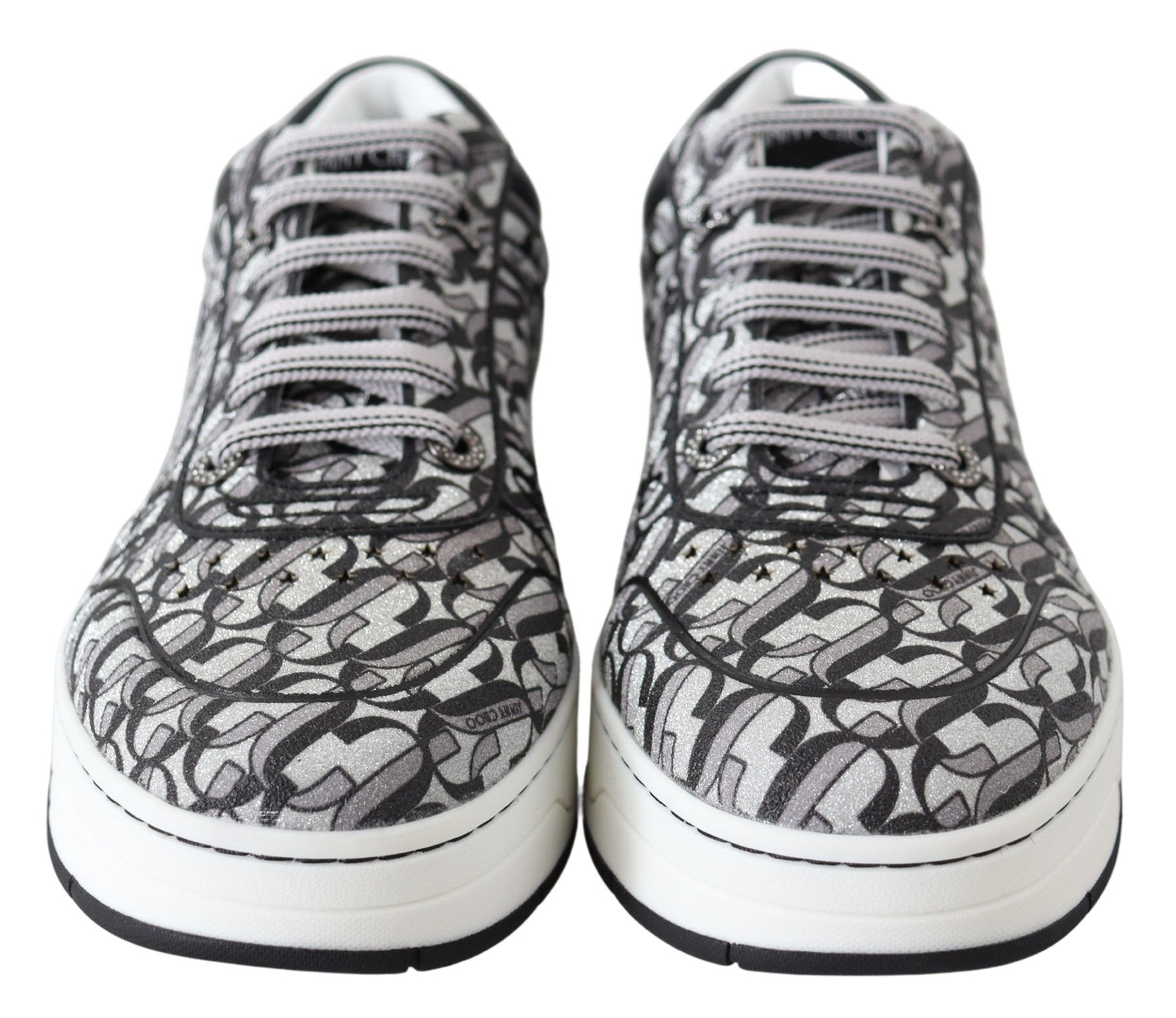 Jimmy Choo Silver Black Glitter Hawaii Sneakers