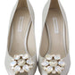 Dolce & Gabbana White Crystals Peep Toe Satin Pumps Heels Shoes