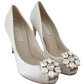 Dolce & Gabbana White Crystals Peep Toe Satin Pumps Heels Shoes