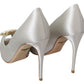 Dolce & Gabbana White Crystals Peep Toe Satin Pumps Heels Shoes