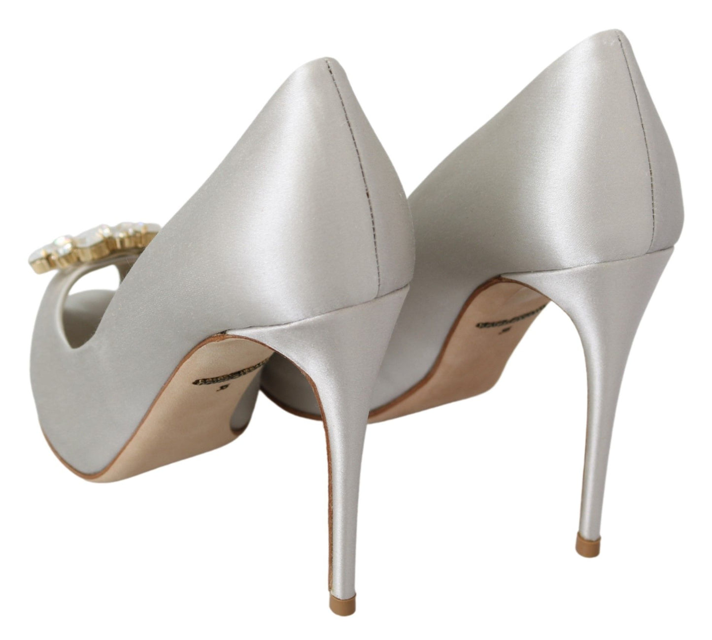 Dolce & Gabbana White Crystals Peep Toe Satin Pumps Heels Shoes