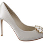 Dolce & Gabbana White Crystals Peep Toe Satin Pumps Heels Shoes