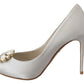 Dolce & Gabbana White Crystals Peep Toe Satin Pumps Heels Shoes