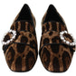 Dolce & Gabbana Brown Leopard Print Crystals Loafers Flats Shoes