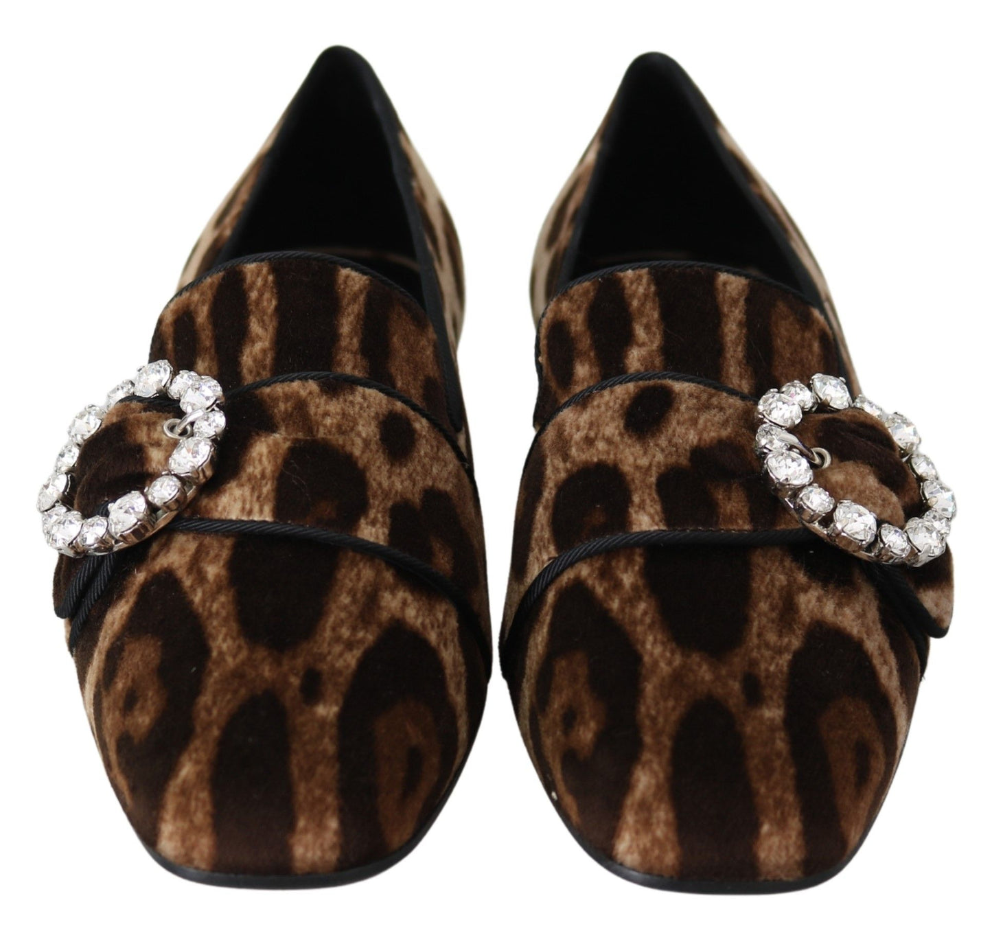 Dolce & Gabbana Brown Leopard Print Crystals Loafers Flats Shoes