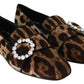 Dolce & Gabbana Brown Leopard Print Crystals Loafers Flats Shoes