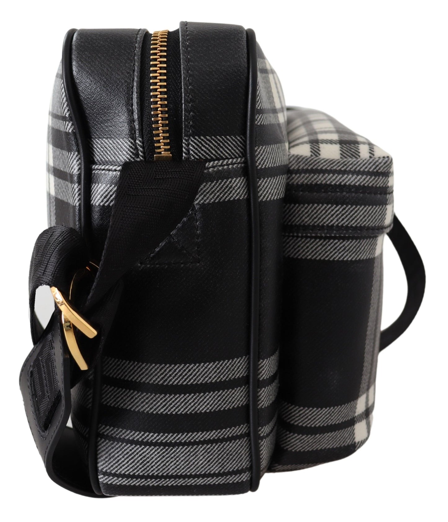 Versace Grey White Plaid Leather Crossbody Bag