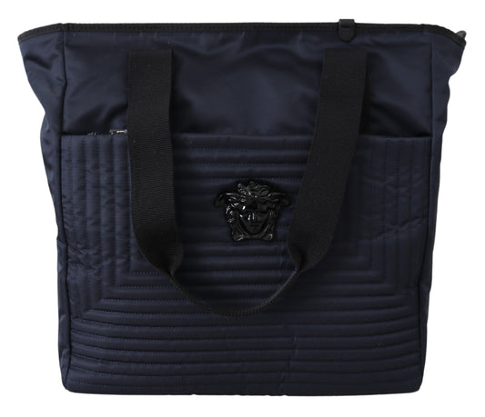 Versace Elegant Blue Logo Tote Bag