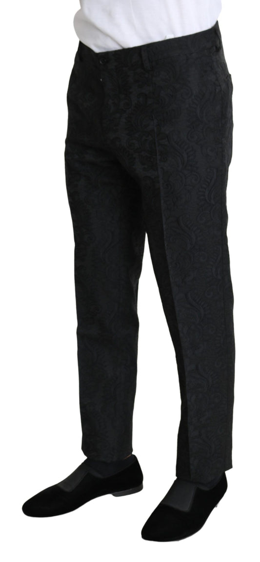 Dolce & Gabbana Black Floral Brocade Slim Trouser Pants