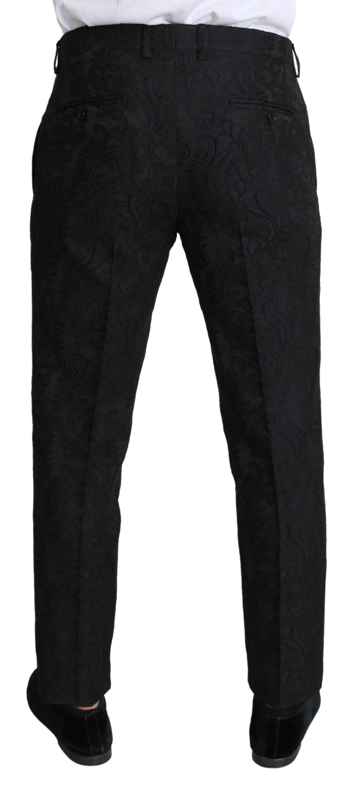 Dolce & Gabbana Black Floral Brocade Slim Trouser Pants